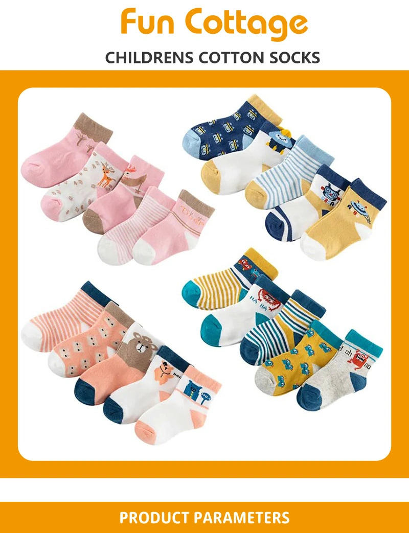 5 Pairs/Lot Bear Cartoon Kids Socks for Children Boys Girl Socks Baby Polka DOT Colorblock Children&prime;s Cotton Socks