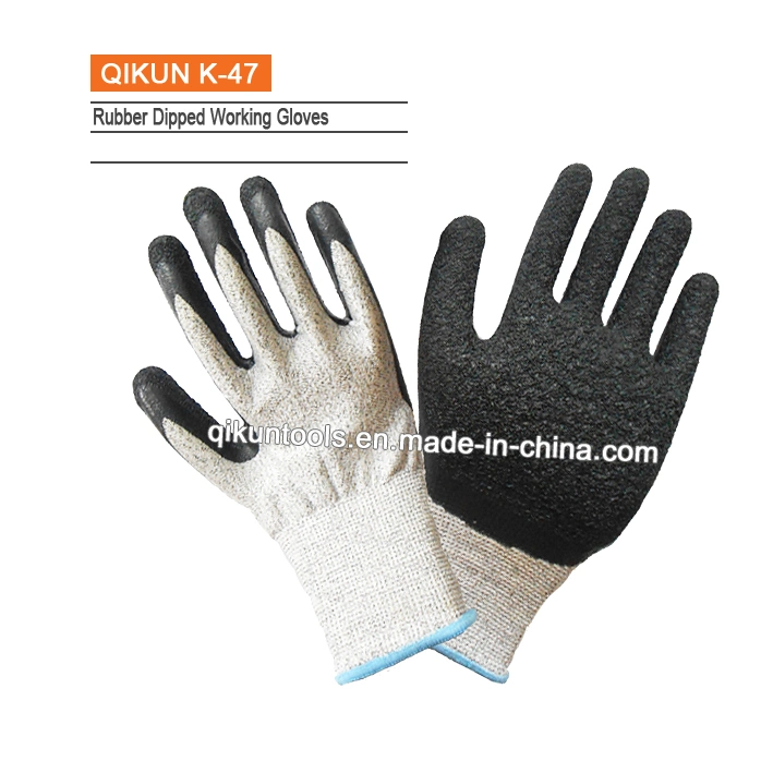 K-42 Crinkle Latex Palm Coating Knitted Safety Cotton Nylon Laobr Protect Industrial Working Gloves