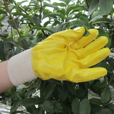 Fully Yellow Nitrile Coated Gloves Labor Hand Gardening Work Glove