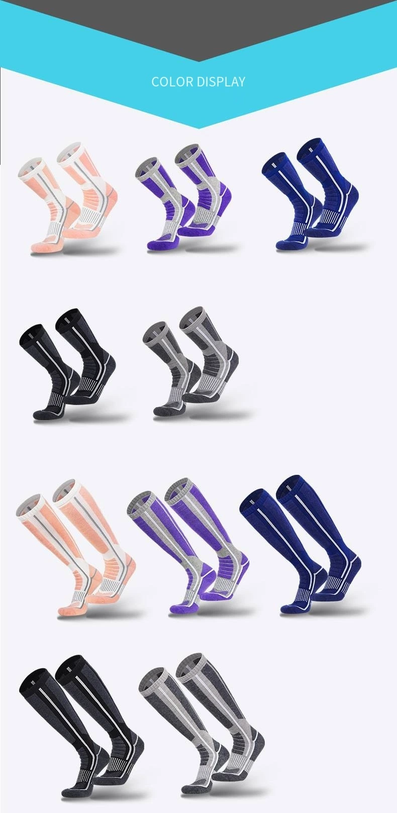 High Quality Unisex Merino Wool Ski Sports Socks Outdoor Thicken Terry Bottom Knee High Outdoor Ice Hockey Socks