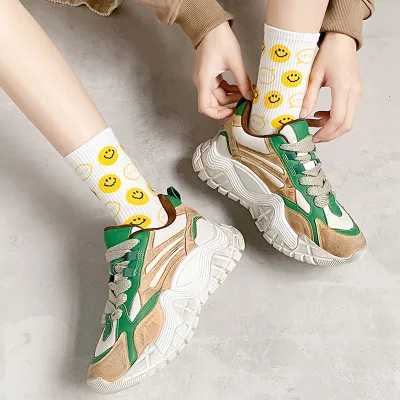 Cute Smiley Kids for Woman Man Breathable Cotton Adult Long Tube Socks Spring Autumn Sports Socks