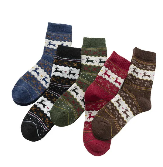 Holesale Winter Thick Terry Warm Women Vintage Thermal Christmas Nordic Angora Wool Reindeer Gift Socks Se 