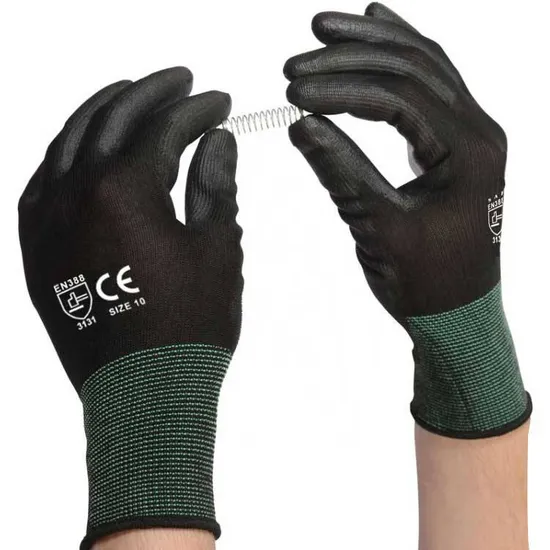 CE En388 Nylon Black Labor Protective PU Gardening Work Safety Gloves 