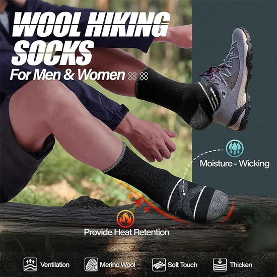 Outdoor Sports Winter Work Boot Hiking Men′s Thick Merino Wool Crew Socks 