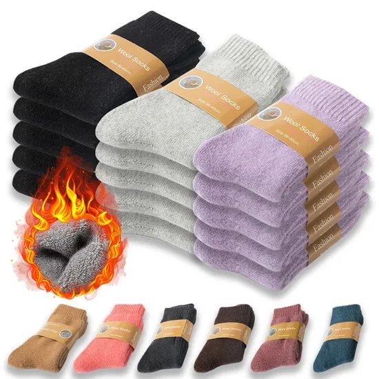 Wool Socks Women Hiking Winter Warm Thick Cozy Boot Thermal Solid Soft Sock for Ladies Crew Comfy Work Sock Men 