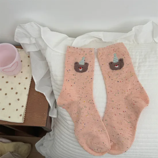 Spring New Ins Cartoon Cute Puppy Head Creative Hundreds of Striped Girls Cotton Socks MID