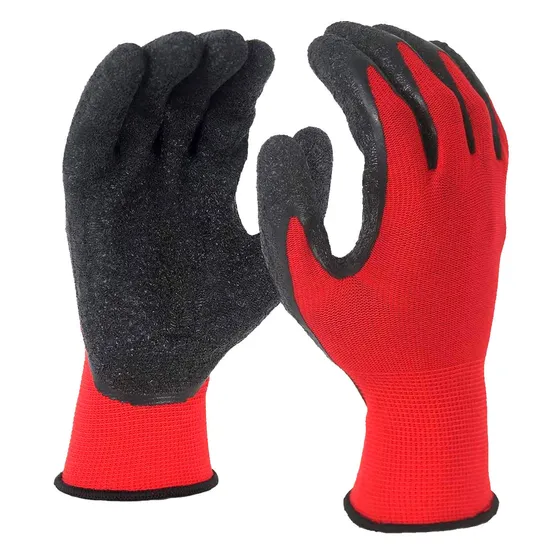 13G Red Working Polyester Gloves Latex Coated Wrinkle Palm Work Gloves for Hand Protective 