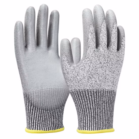 13G Anti Cut Level 5 Gray PU Coated Hppe Cut Resistant Safety Work Gloves