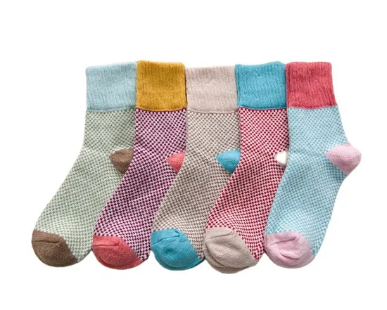 Autumn and Winter Colorblocking Polka DOT Thickened Rabbit Wool Warm Grip Socks 